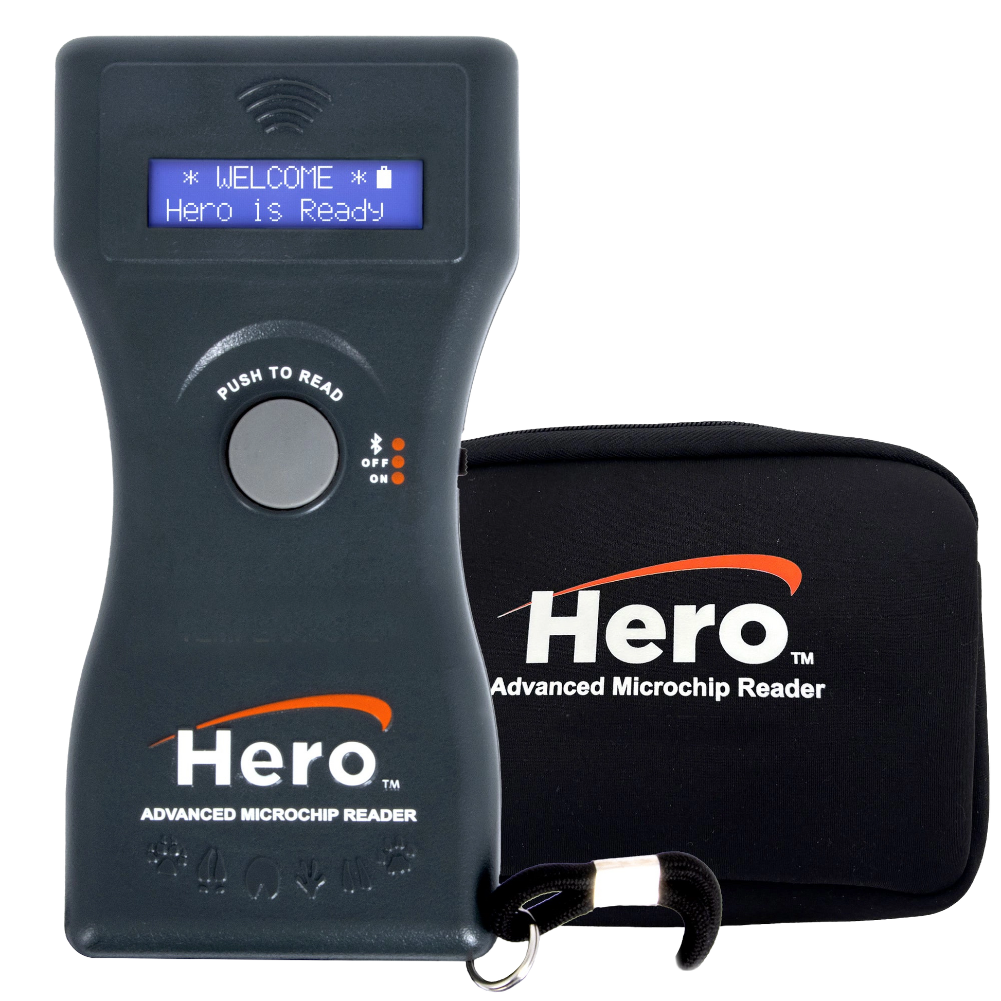 Hero™ Universal Microchip Scanner,"Handheld scanner with display screen and zip case"
