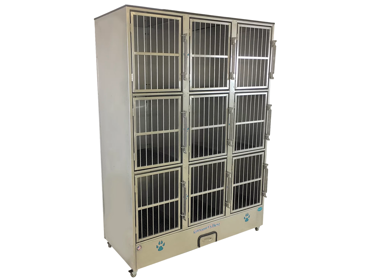 Cage Banks,"Nine-compartment cage bank with barred doors and bottom drawer"
