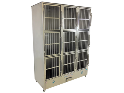 Cage Banks,"Nine-compartment cage bank with barred doors and bottom drawer"