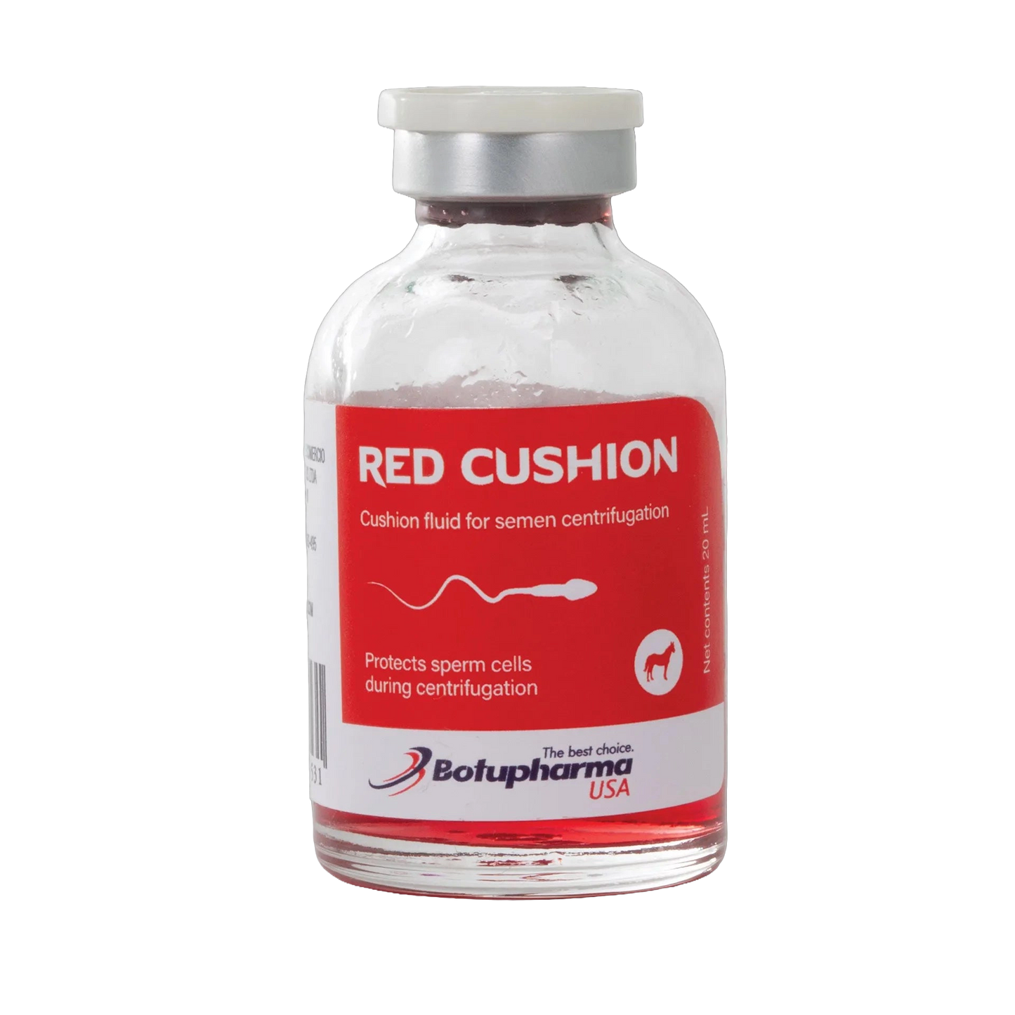 Botu Red Cushion,"Clear glass vial with red liquid and silver cap"