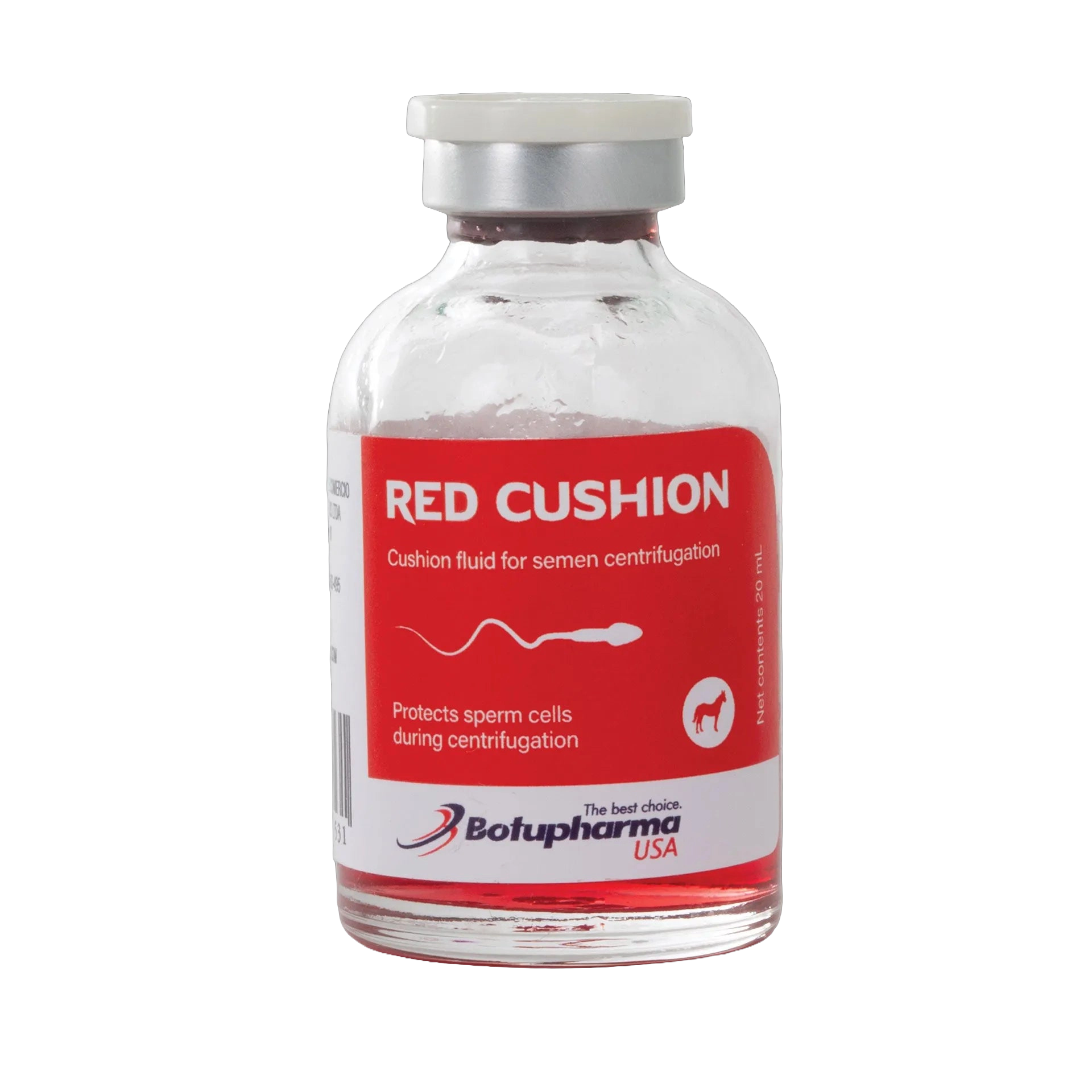 Botu Red Cushion,"Clear glass vial with red liquid and silver cap"