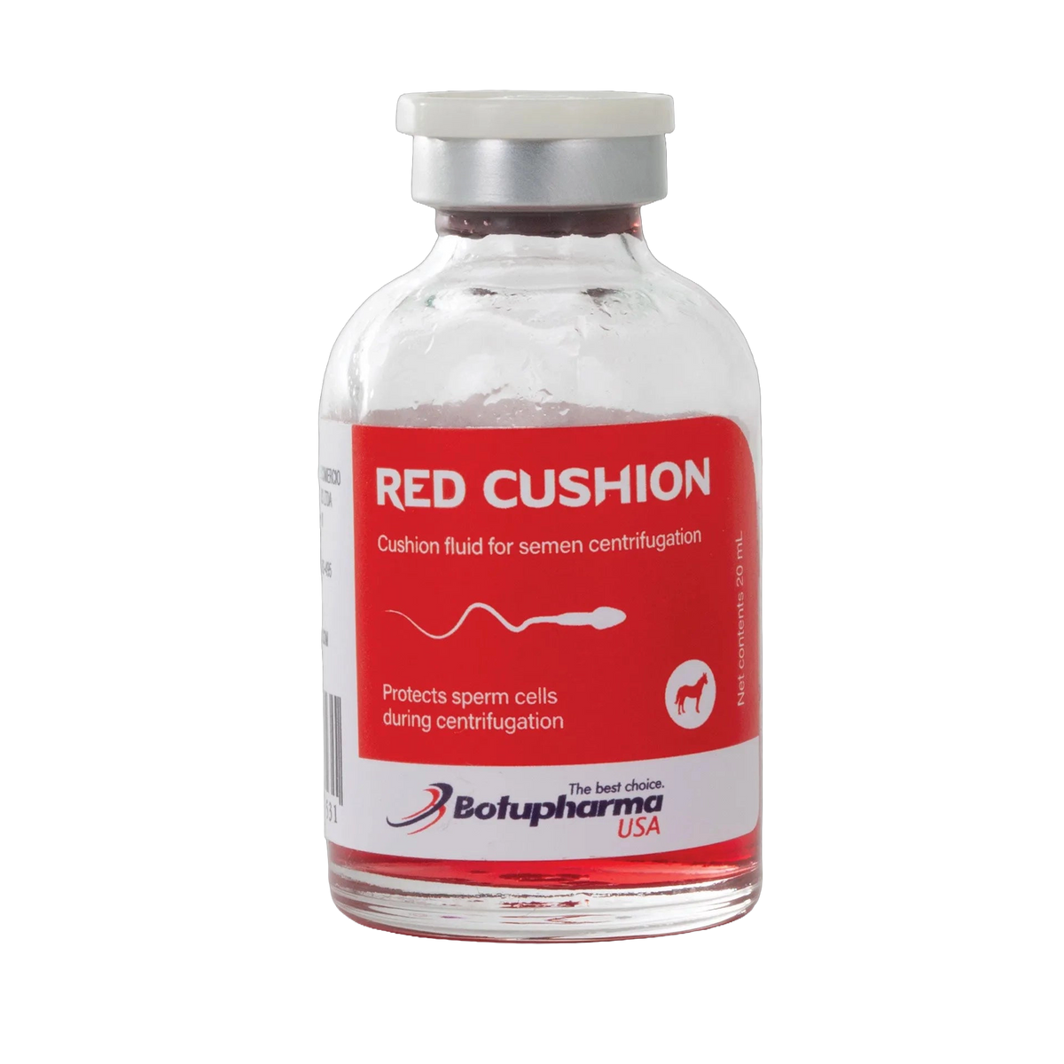 Botu Red Cushion,"Clear glass vial with red liquid and silver cap"