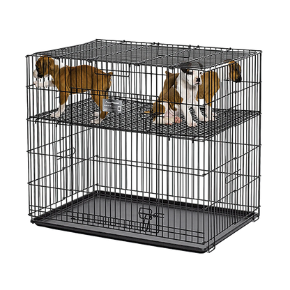 Midwest® Puppy Playpen,"Black wire playpen with upper grid floor and bottom tray"