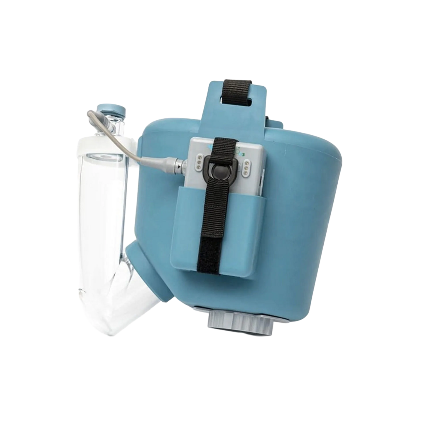 Flexineb® E3 Portable Equine Nebulizer Complete System with 2 Standard Med Cups,"Blue nebulizer unit with clear medicine cup and strap"