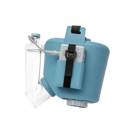 Flexineb® E3 Portable Equine Nebulizer Complete System with 2 Standard Med Cups,"Blue nebulizer unit with clear medicine cup and strap"
