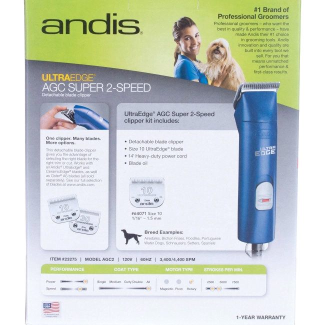 Andis® UltraEdge® Pro Clip AGC Super 2 Animal Clipper,"Blue detachable blade clipper with product box"