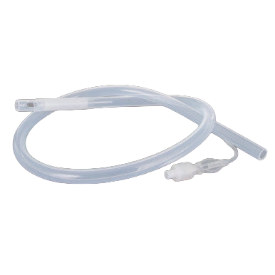 Silicone Flush Catheter 34 French,"Coiled clear catheter tubing with attached connector"