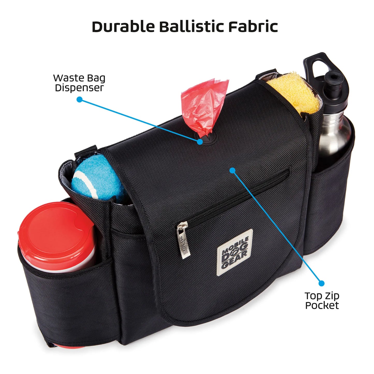 Car Seat Back Organizer Travel Bag,"Black seat back organizer with side pockets and zip flap"