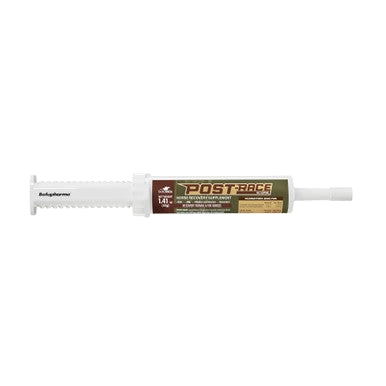 Post-Race,"Oral paste syringe with clear plunger and capped tip"