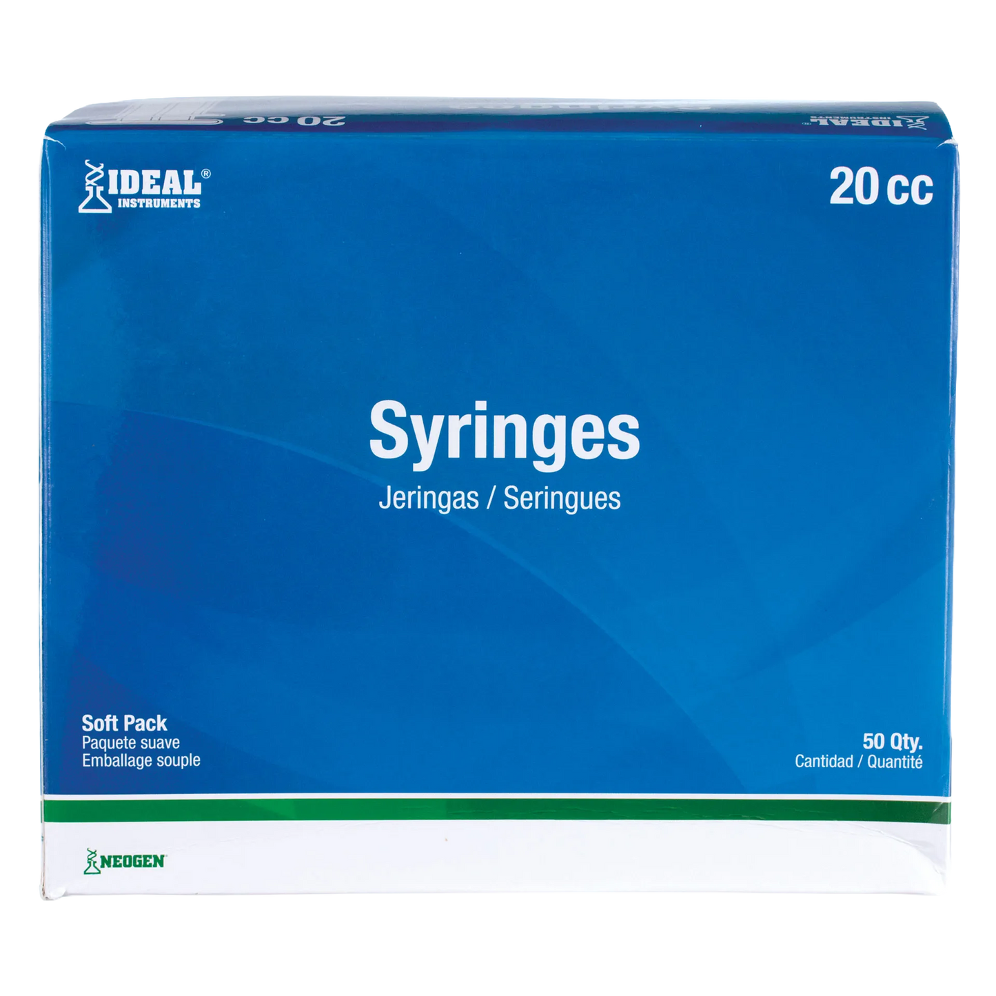 Large Syringes without Needles,"Blue soft pack syringe box, front view"