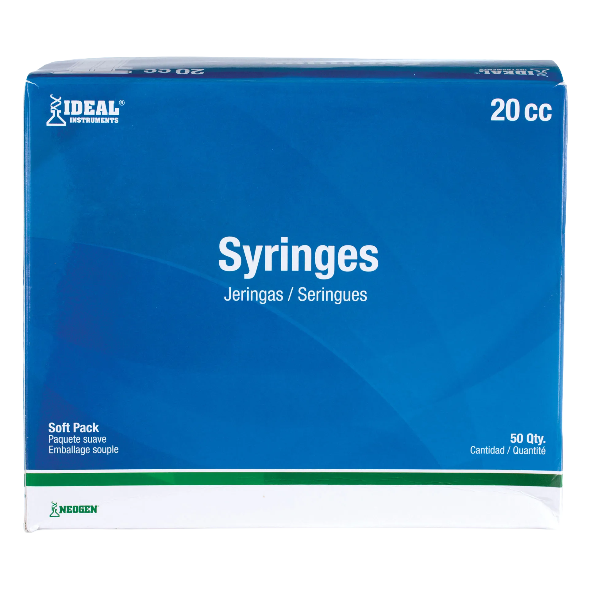 Large Syringes without Needles,"Blue soft pack syringe box, front view"