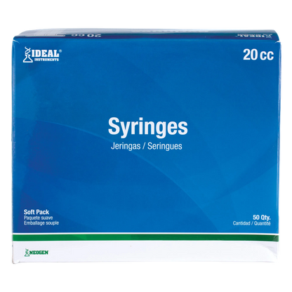 Large Syringes without Needles,"Blue soft pack syringe box, front view"
