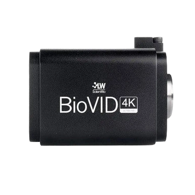 BioVID 4K 8MP Ultra HD Microscope Camera,"Black rectangular microscope camera, side view"