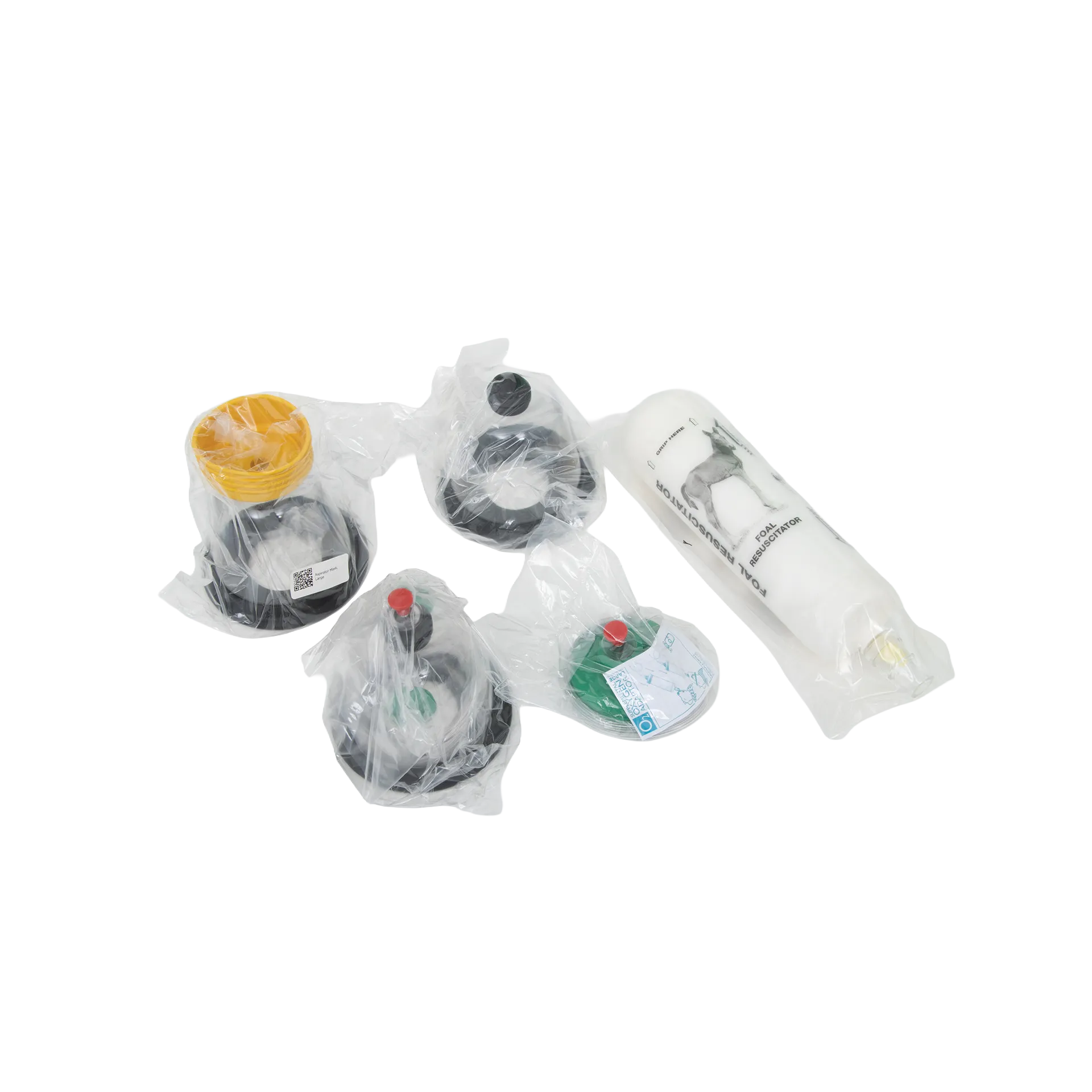 Foal Resuscitator & Aspirator Kit with Oxygen Mask,"Bagged resuscitator kit with oxygen mask and valve components"