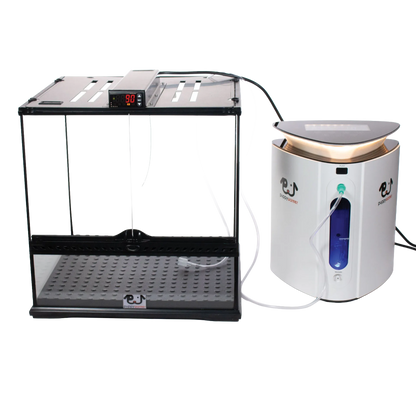 Puppywarmer® Puppy Incubator,"Clear incubator chamber with connected humidifier unit"