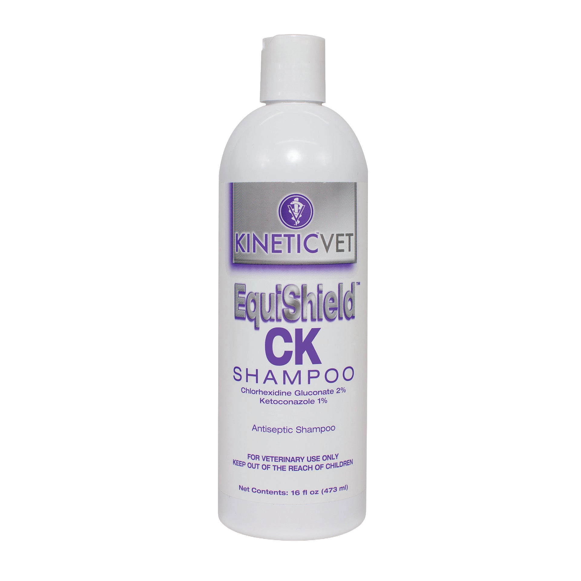 EquiShield® CK Shampoo (Chlorhexidine, Ketoconazole),"White shampoo bottle with flip-top cap and purple label"