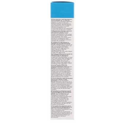 BellyLabs® Canine Pregnancy Test,"Blue box side panel with multilingual instructions"
