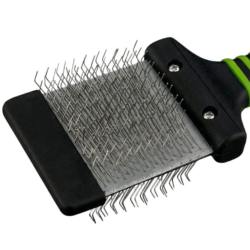 Mini Slicker Brush,"Rectangular slicker brush head with angled metal pins"
