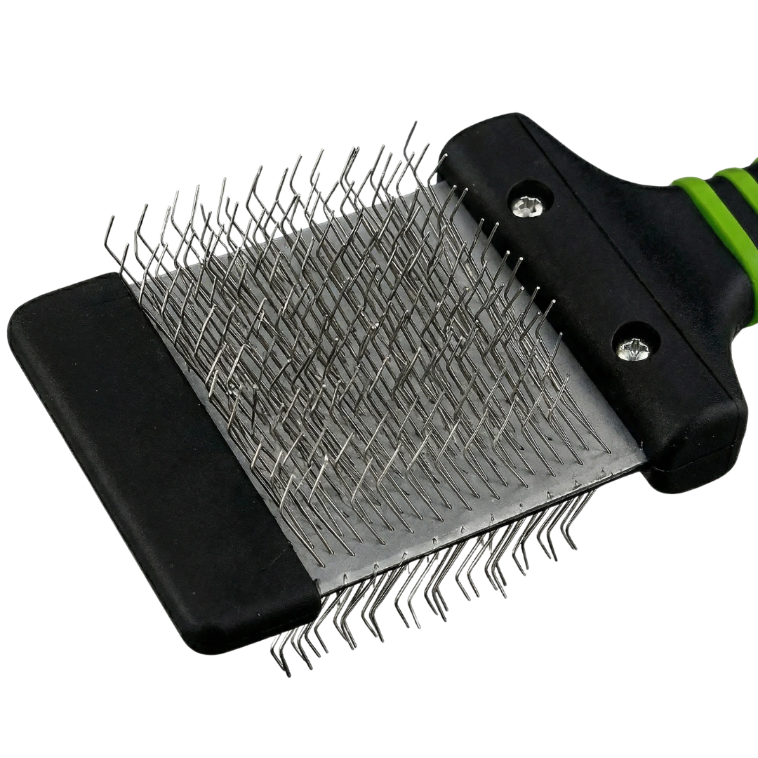 Mini Slicker Brush,"Rectangular slicker brush head with angled metal pins"