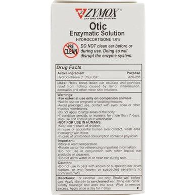 Zymox® Plus Otic-HC Enzymatic Solution,"Front view of product box with drug facts panel"