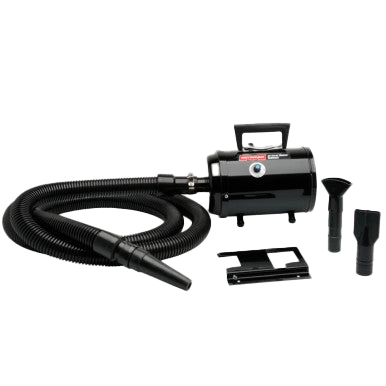 Air Force Blaster Radiance Dryer,"Black dryer unit with coiled hose and two nozzle attachments"