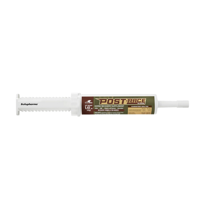 Post-Race,"White oral dosing syringe with printed label and plunger"