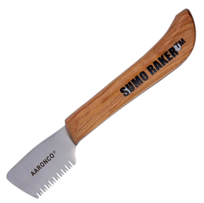Aaronco Sumo Raker Stripping Knife,"Wood-handled stripping knife with serrated metal blade"