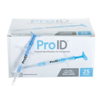 ProID® ISO Microchips,"Box with blue syringe-style applicators and one loose applicator"