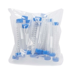 15ml Centrifuge tubes,"Bag of clear graduated tubes with blue caps"