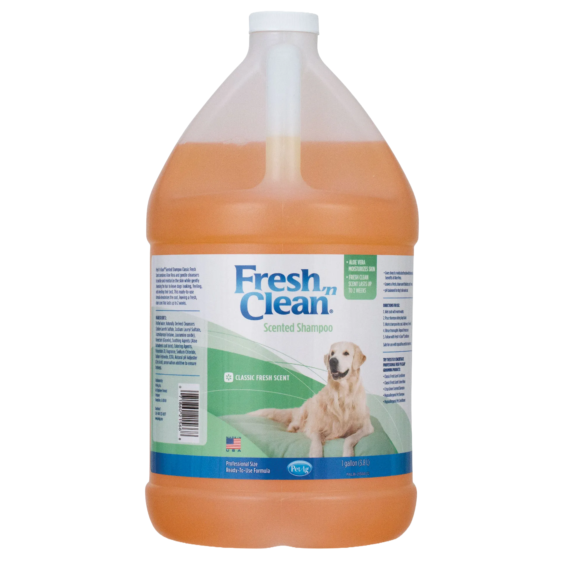 Fresh 'n Clean® Shampoo,"Front view of gallon shampoo bottle with dog image label"