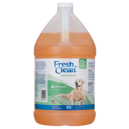 Fresh 'n Clean® Shampoo,"Front view of gallon shampoo bottle with dog image label"