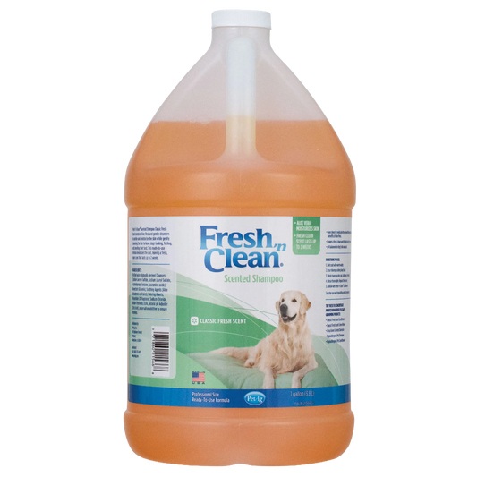 Fresh 'n Clean® Shampoo,"Front view of gallon shampoo bottle with dog image label"