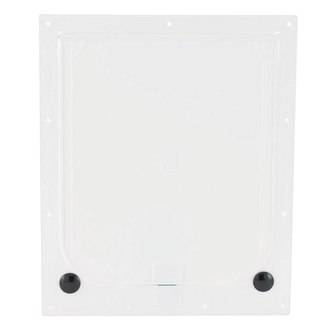 Magnador® Two-Way Pet Doors,"Clear pet door flap with white frame and black corner knobs"