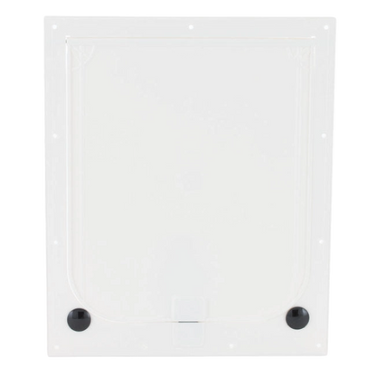 Magnador® Two-Way Pet Doors,"Clear pet door flap with white frame and black corner knobs"