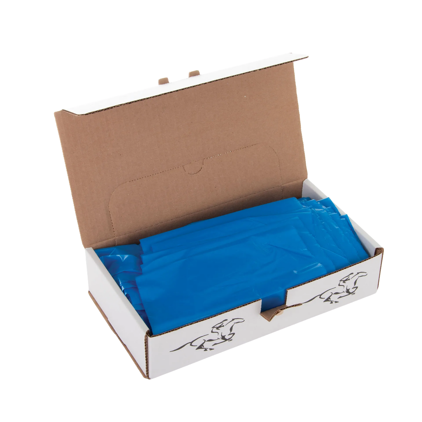 Shoulder Length OB Gloves,"Open box with folded blue gloves inside"