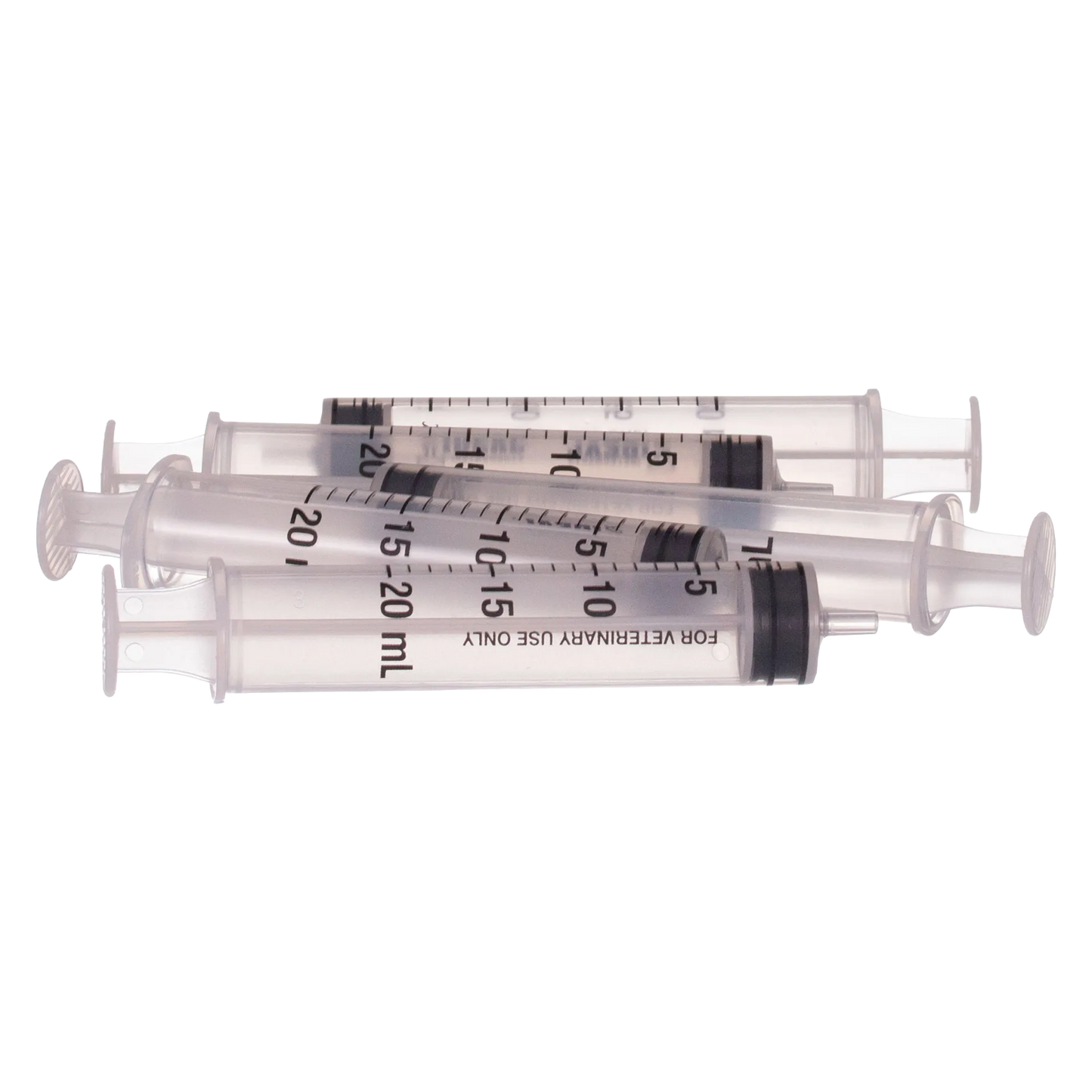 Large Syringes without Needles,"Grouped clear plastic syringes with black plungers"