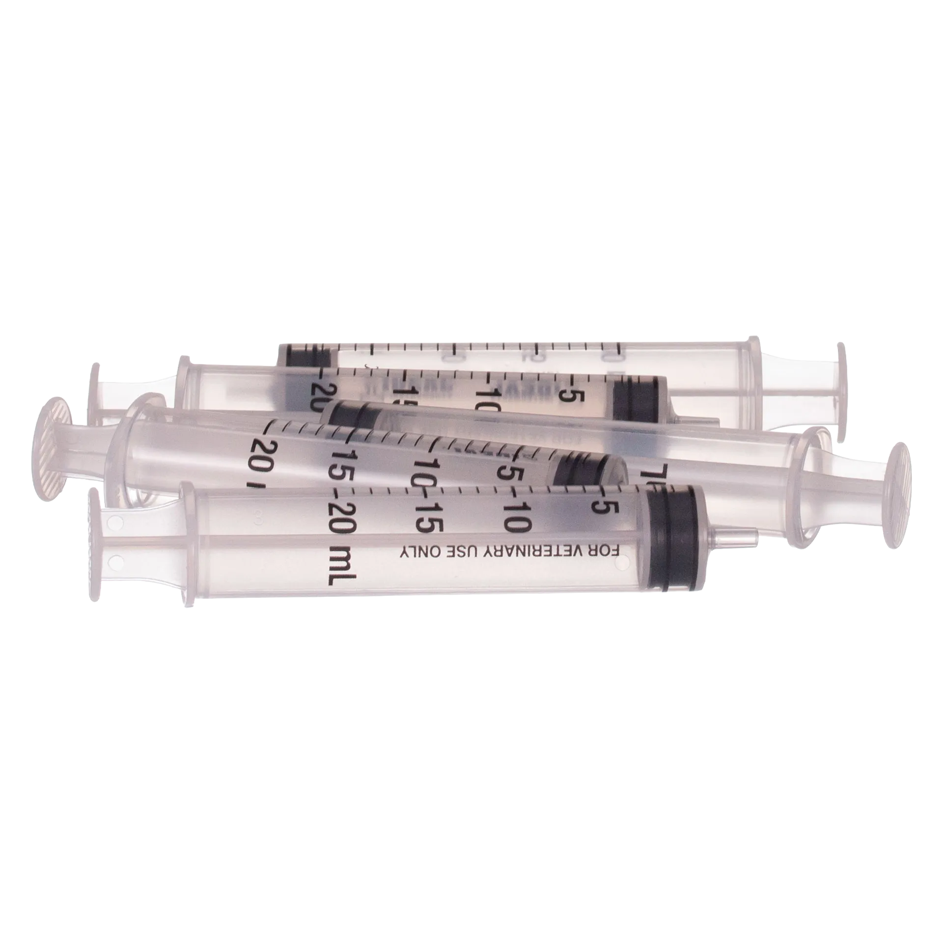 Large Syringes without Needles,"Grouped clear plastic syringes with black plungers"