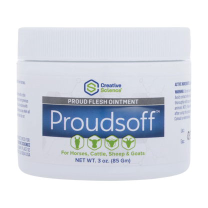 Proudsoff™,"White ointment jar with ribbed screw-top lid, front label view"