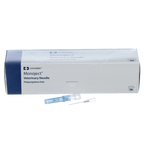 MonoJect™ Needles,"Box of needles with blue hub and protective cap"