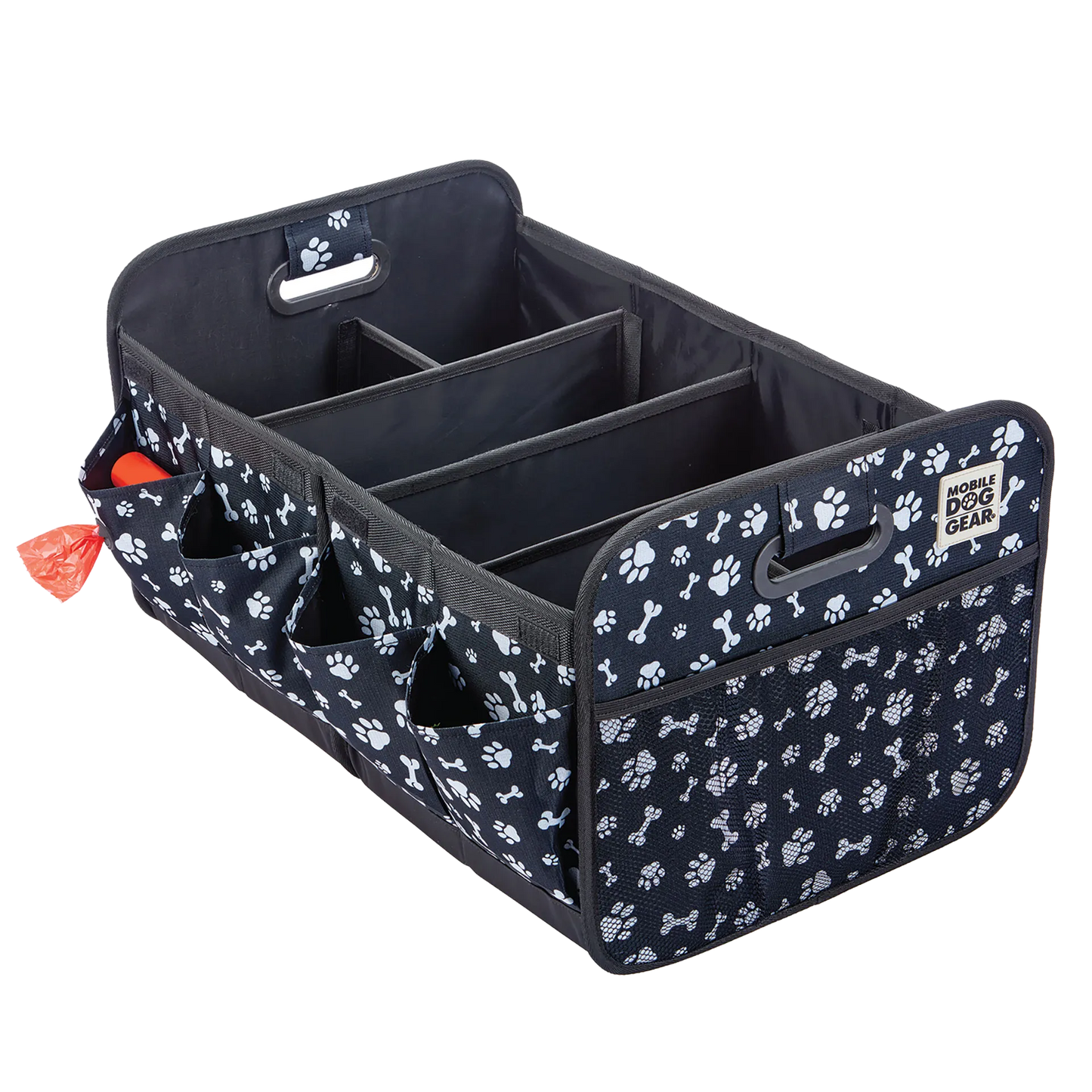 Dogssentials Collapsible Storage Organizer,"Black organizer with divided compartments and side pockets"