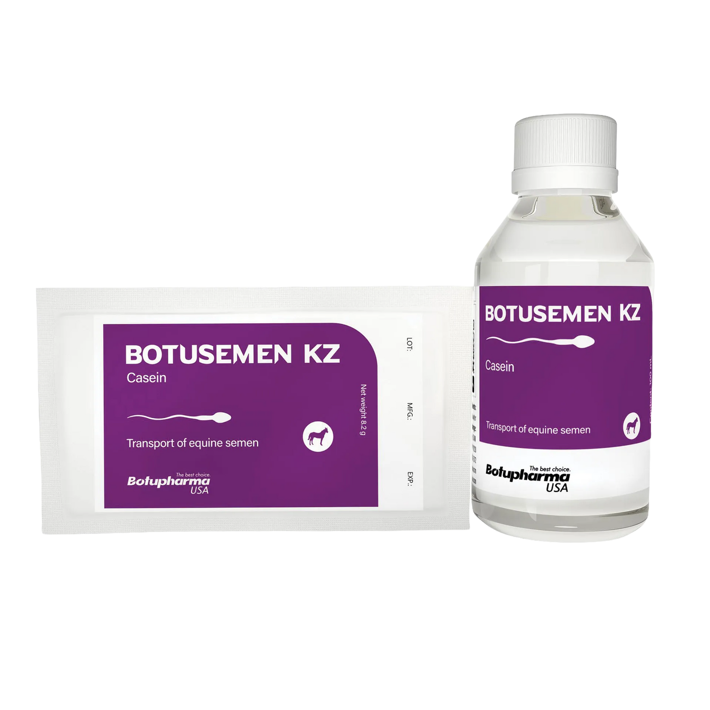 BotuSemen KZ,"Bottle and foil pouch with purple labels"