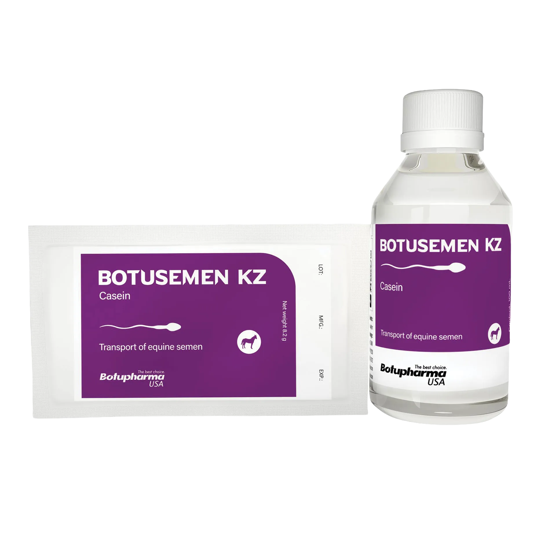 BotuSemen KZ,"Bottle and foil pouch with purple labels"