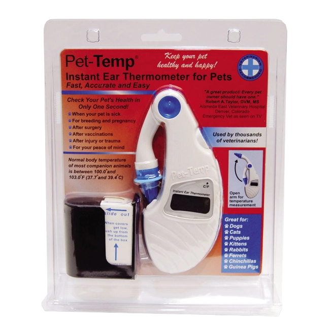 Pet Temp® Instant Ear Thermometer,"Packaged ear thermometer with probe covers in blister pack"