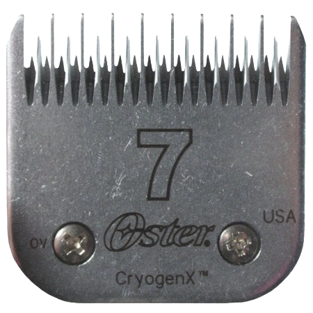 A5 Oster® Cryogen-X™ Blades,"Metal clipper blade with fine teeth, front view"