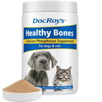 Doc Roy's® Healthy Bones - Bone Health Vitamins for Dogs & Cats,"Supplement jar with dog and cat image and powder scoop"