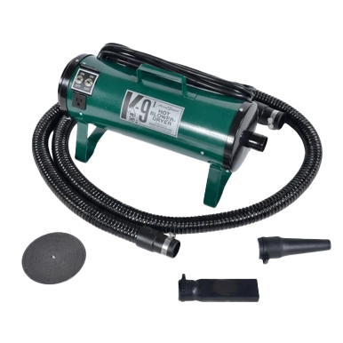 K-9 I Dog Dryer,"Green dryer with hose and nozzle attachments"