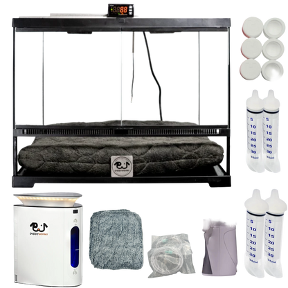 Puppywarmer Bundles,"Warming enclosure bundle with bottles, humidifier, mat, and accessories"