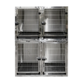 Module Stack Duo Dog Grooming Stainless Steel Cage by Waggz,"Stacked stainless steel dog cage with four front doors and trays"
