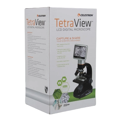 Celestron TetraView LCD Digital Microscope,"Product box with microscope image on front"