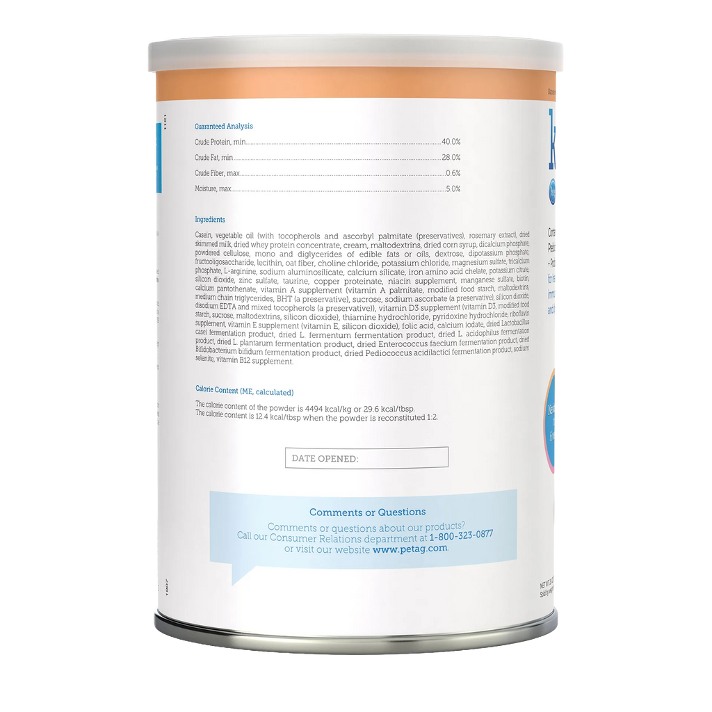 KMR®,"Back view of cylindrical can with nutrition label"